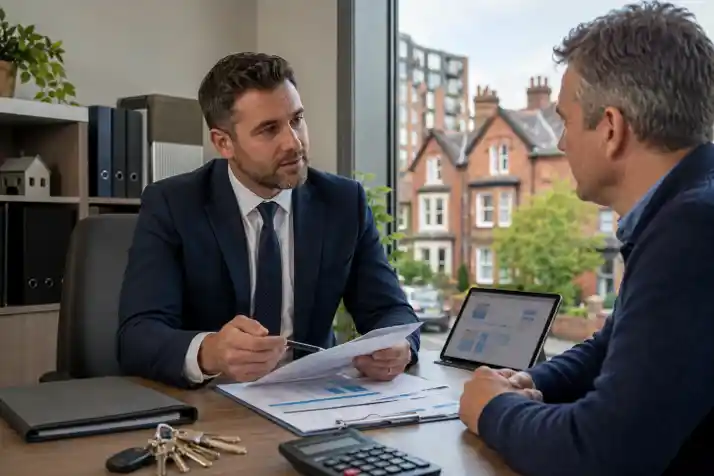 Landlord reviewing a ring-fenced client account statement with a letting agent, ARLA letting agent in Manchester, ARLA Propertymark in Manchester, regulated letting agent Manchester