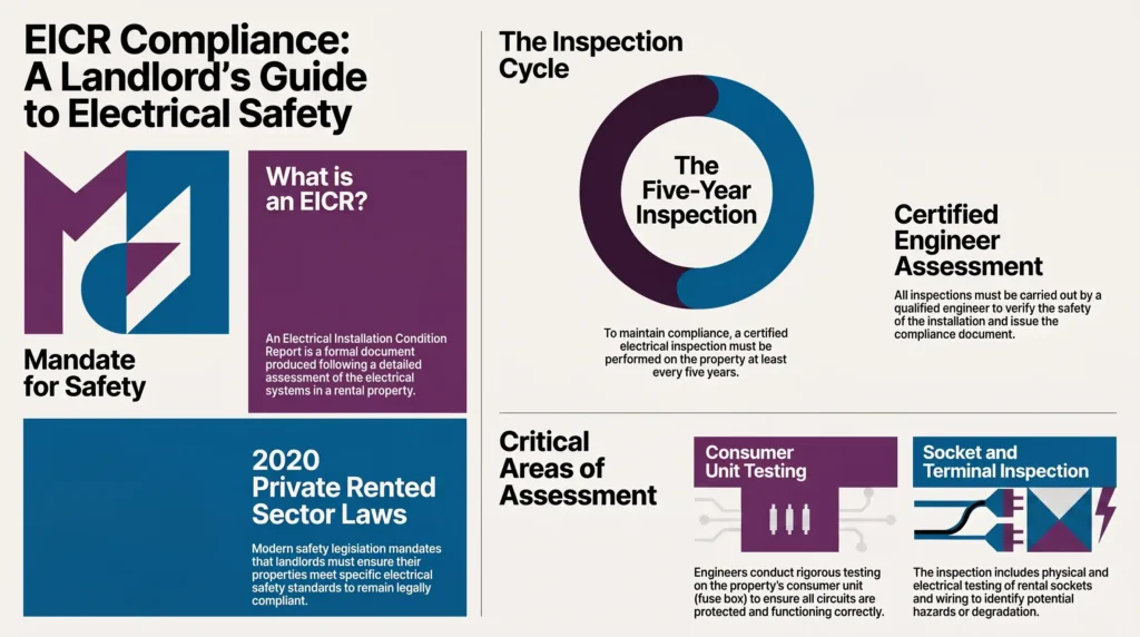 landlord compliance Manchester, EICR landlord Manchester, electrical installation condition report, five year electrical inspection, private rented sector electrical safety, landlord electrical safety certificate, Manchester property management compliance