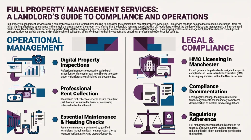 full property management services for landlords, landlords in Manchester, what does full property management include, property management company, HMO licensing Manchester, rent collection services, landlord compliance UK