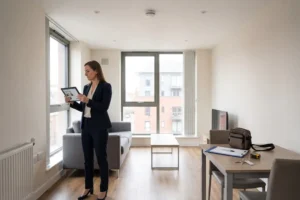 Manchester property manager conducting a digital room inspection for a compliance record, landlord services in Manchester, fully managed lettings, landlord property management services