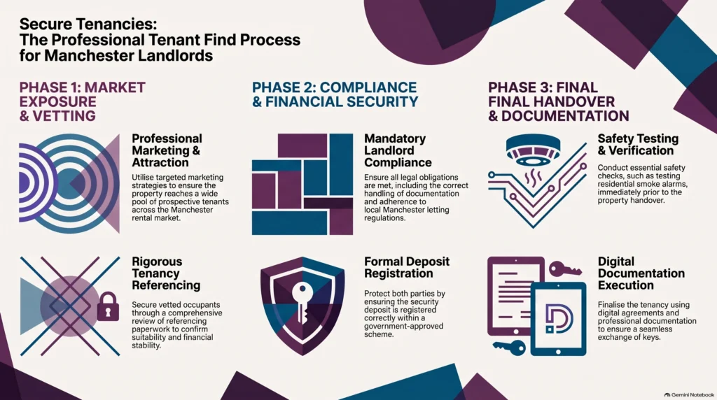 tenant find service, tenant find Manchester, tenant find service manchester for landlords, Manchester property letting, landlord compliance, tenancy referencing, deposit registration