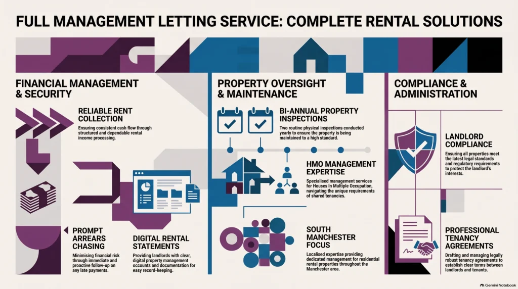 full management letting service, complete rental solutions, property management Manchester, landlord compliance, HMO management, tenancy agreements, rent arrears chasing