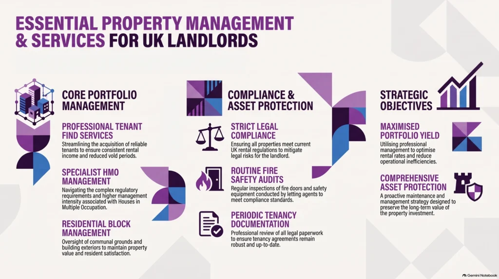 property management, landlord support services, HMO management, block management, rental compliance, tenant find, residential lettings