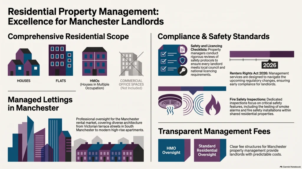 residential property management, managed lettings Manchester, property management Manchester, HMO management Manchester, letting agent Manchester, landlord compliance, Renters Rights Act 2026, property management fees