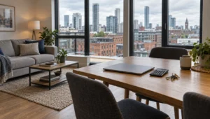Modern two-bedroom apartment interior in Manchester city centre, short let vs long let, airbnb vs long term rental, switching from airbnb to a long let